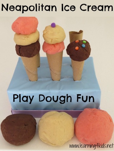 Neapolitan Ice Cream Play Dough Fun (learning4kids)