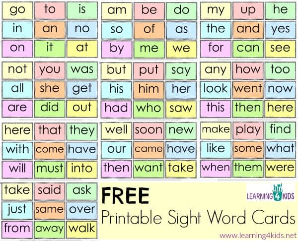 Free Printable Sight Word Cards Learning 4 Kids Free Printable Sight Word Cards Learning 4 Kids