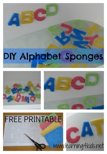 DIY Alphabet Sponge Letters with free printable template by Learning 4 Kids