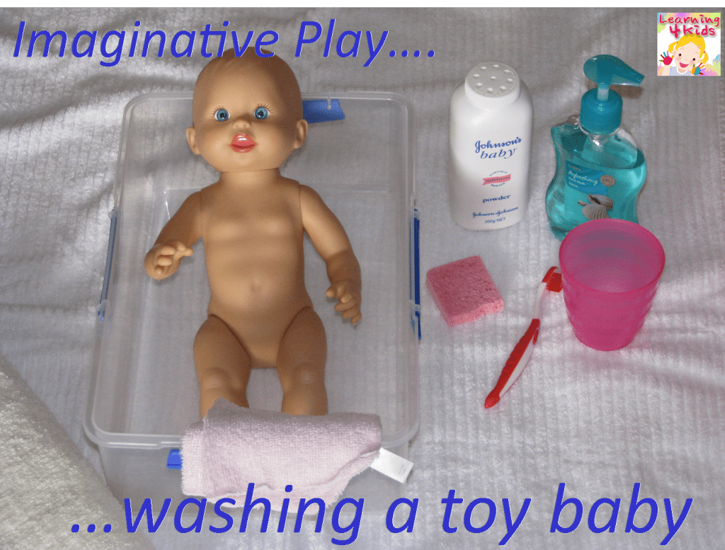Washing a toy baby