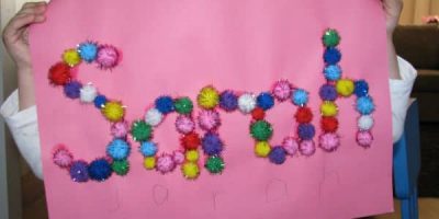 Name Activity for kids- create a name collage with pompoms