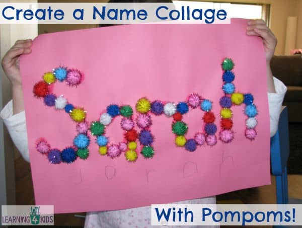Name Activity for kids- create a name collage with pompoms