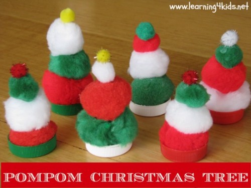 Pompom Christmas Trees christmas crafts for kids