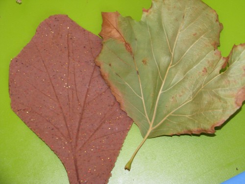 Autumn Fall Play Dough Leaf Prints using scented nutmeg play dough recipe