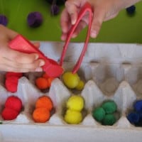 pompom and egg carton for fine motor