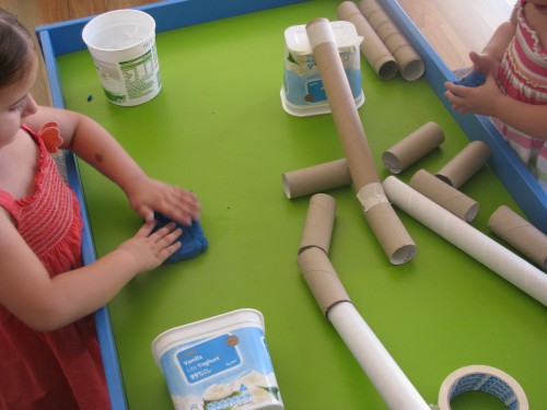 The creativity and imagination is endless with Play dough and cardboard tubes by learning 4 kids