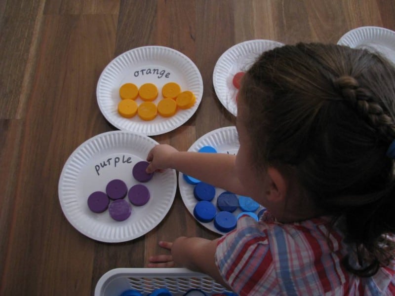 Sorting Colours with Bottle Tops Learning 4 Kids