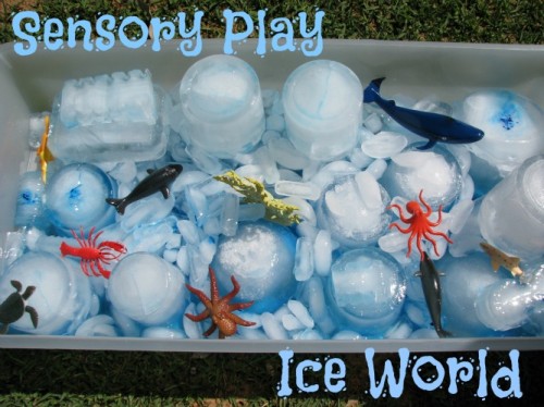 Using ice for sensory play for preschoolers and toddlers