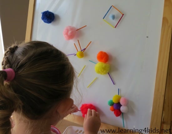 Easel Activities Pompoms and Match Sticks