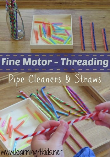 Fine Motor Threading with Pipe Cleaners and Straws