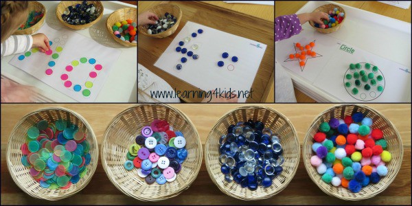 Buttons, token, pompoms and gem stones match the dot printables