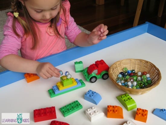Invitation to play with Lego Duplo and Marbles