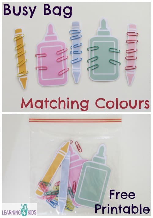 Busy Bag Matching Colours with Free Printable