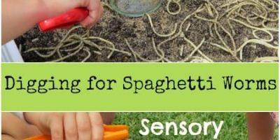 Digging for Spaghetti Worms Sensory Play