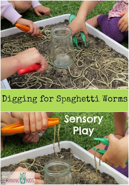 Digging for Spaghetti Worms Sensory Play