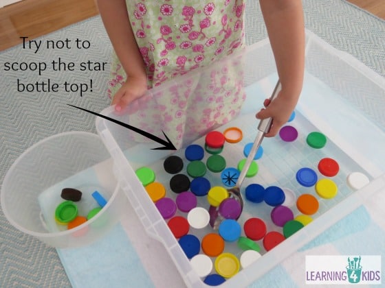 Bottle Top Soup Game - Sensory Play with water and bottle tops