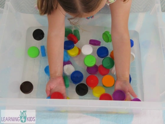 Bottle Top Soup - Sensory Play with Water and Bottle Tops
