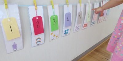 Hanging numbers 1 - 10 along a line