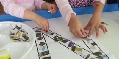 Making a letter n collage with newspaper - learning the letter n