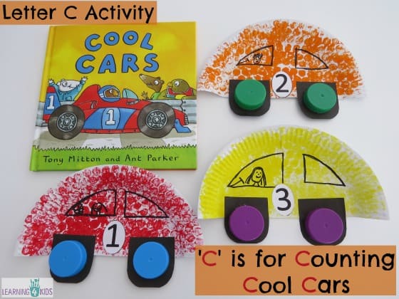 Letter C Activity - C is for Counting Cool Cars - Car Craft made out of paper plates