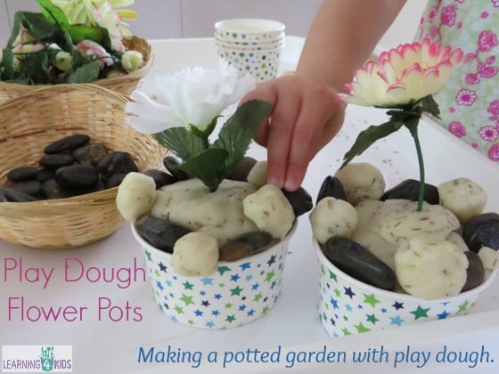 Play Dough Flower Pots- Making a potted garden with play dough