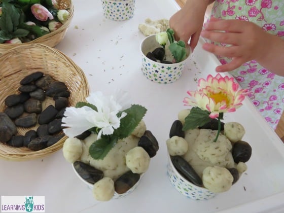 Play dough ideas for kids - Planting a potted garden with play dough