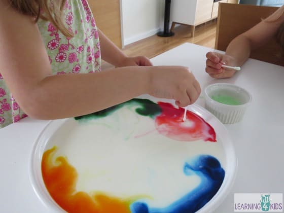 Science experiments for kids - colour changing milk experiment