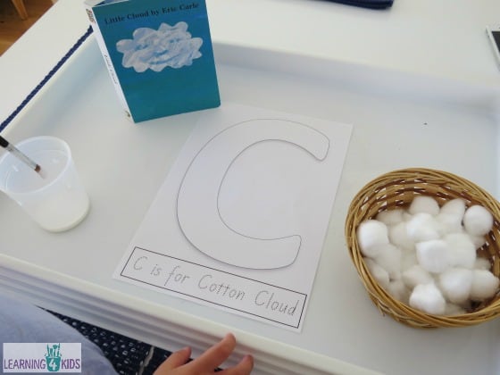 What you will need to make a letter c cotton cloud