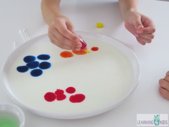 colour changing milk experiment - science activities for kids
