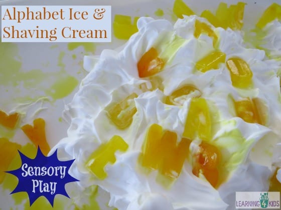 Alphabet Ice and Shaving Cream, sesnory play by learning 4 kids