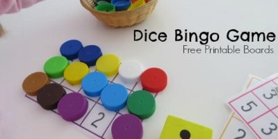 Dice Bingo Game for early years number recognition with free printable boards