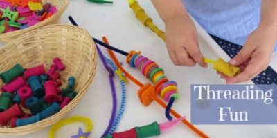 Threading Fun Activities for Kids using spools, buttons and pipe cleaners by learning 4 kids