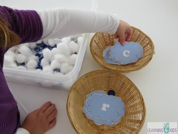 cloud theme sensory tub for toddlers and kids