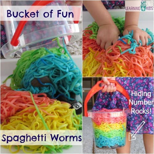 Bucket of Fun Spaghetti Worms for Sensory Play