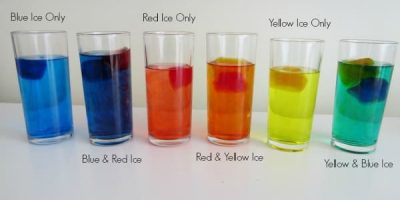 Mixing primary colours with coloured ice blocks