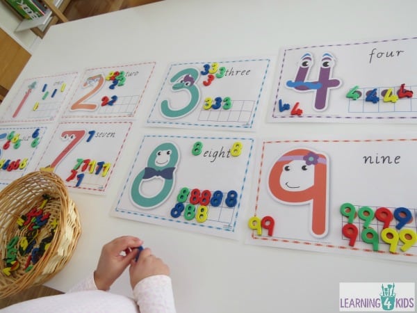 Number activity, recognising numbers using printable number mats