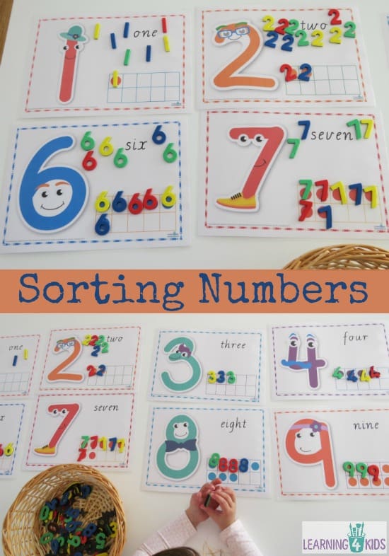 Sorting Numbers using printable numbers cards with tens frames.  These number characters are too cute!