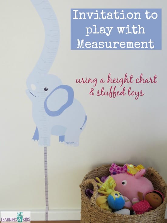 invitation to play with measurement using a height chart and stuffed toys
