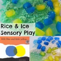 Rice and Ice Sensory Play -learn about rhyming words, absorption and colour mixing.