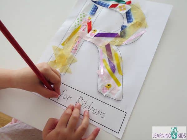 Writing activity - letter R and ribbons