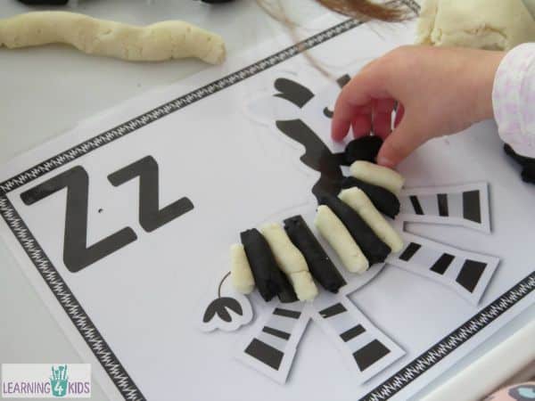 Zig Zag Zebra - letter z activity using play dough
