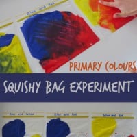 Mixing Primary colours squishy bag experiment - follow on activity from the book Little Yellow and Little Blue