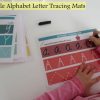 Printable alphabet letter tracing mats available in 2 fonts. Fun rainbow theme.