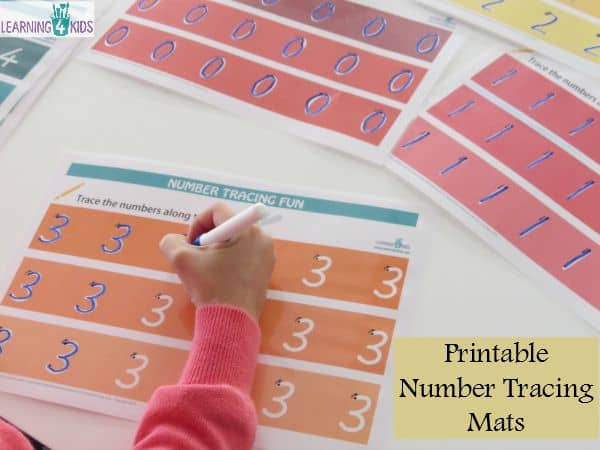 Printable number tracing mats