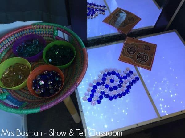 Show and Tell Classroom - Aboriginal dot art on the light table. Image credit - Francis Bosman