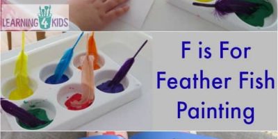 F is for feather fish painting - letter F activity inspired by the story Hooray for Fish by Lucy Cousins