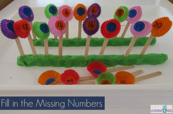 Fill in the missing numbers along the number line. Fun hands-on counting and number recognition activity