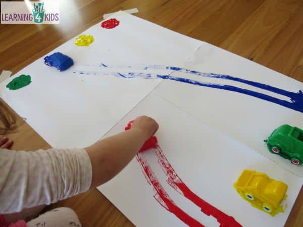 Matching colours with paint and toy cars - super simple fun!