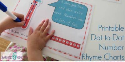 Printable Dot-to-Dot Number Rhyme Charts - can be used as a chart or dry erase. Sing the number rhymes to guide you through what strokes to make with the marker pen to form the correct number shape