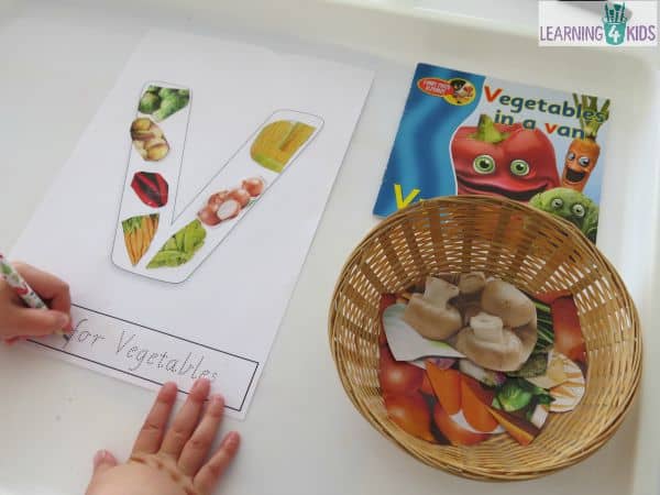 Printable letter V for vegetable collage